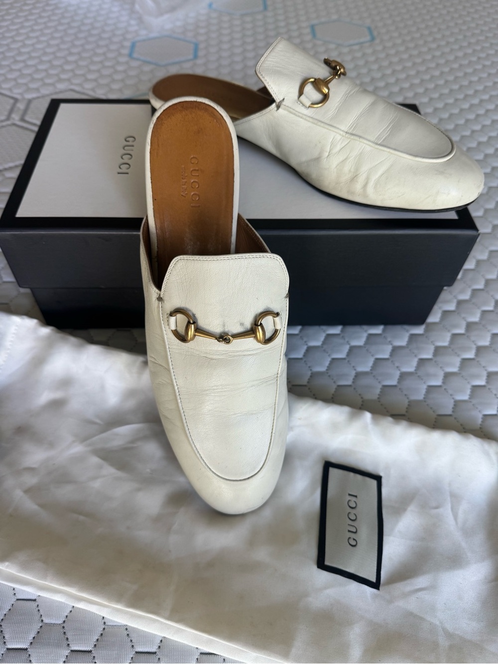 Gucci Cream Leather Horsebit Mules sz 8.5